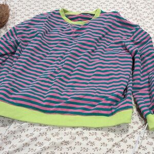 Amazon Pink and Green Striped Crew Neck Sweater